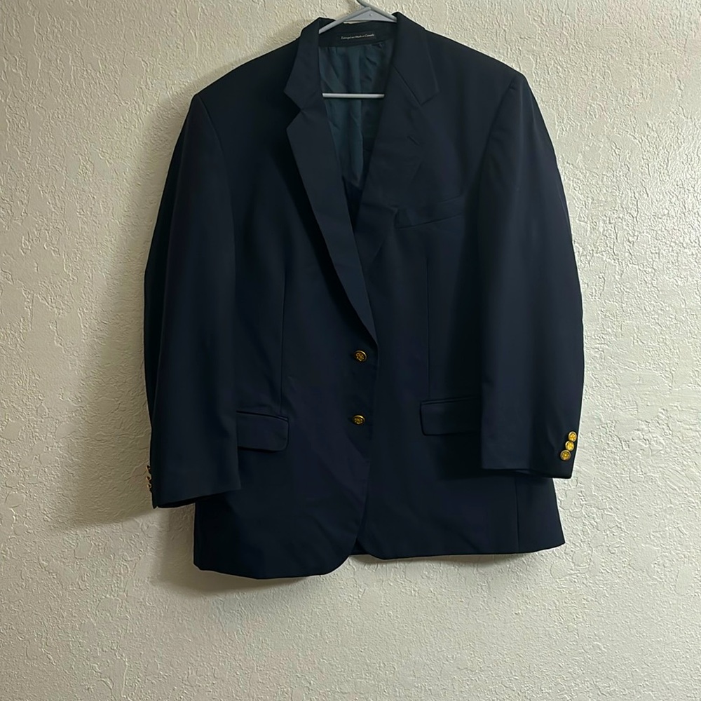 Botany 500 Blazer Blue Wool Sport Coat Jacket 44R Gold Buttons